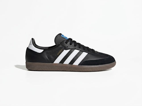 Black low-top sneaker, side view on white background