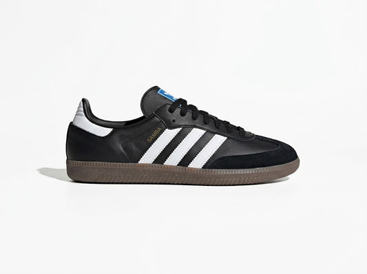 Black low-top sneaker, side view on white background