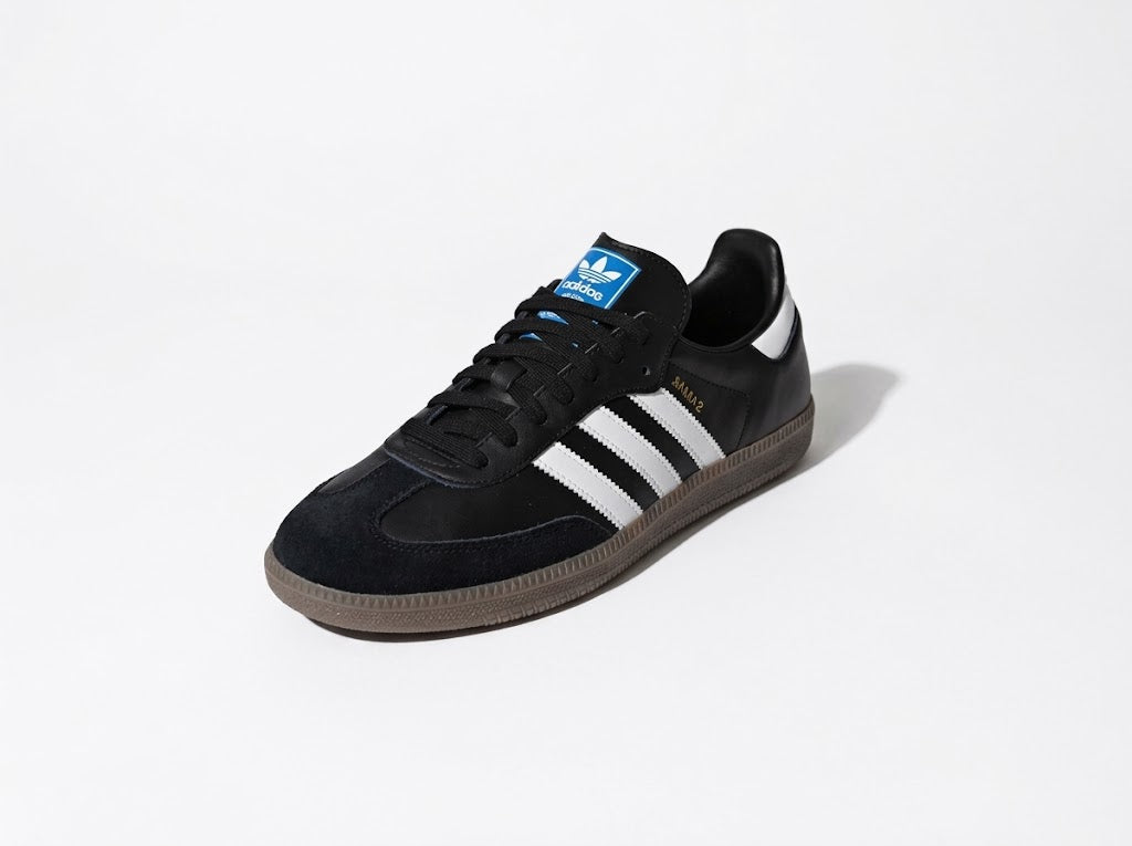 Black low-top sneaker, angled view showing upper and sole